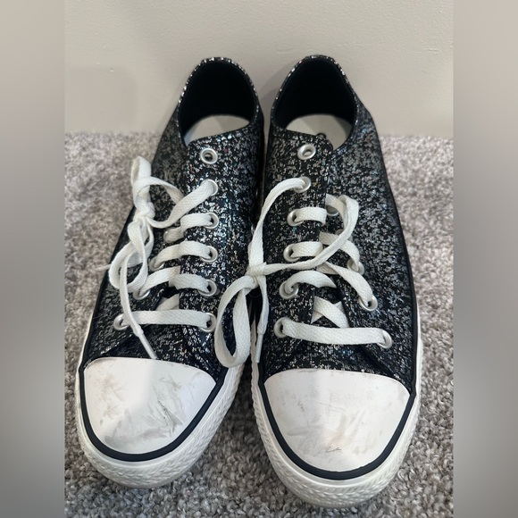 Converse Chuck Taylor Black All Star Glitter Low Top Sneakers Sz 9 - Picture 4 of 11
